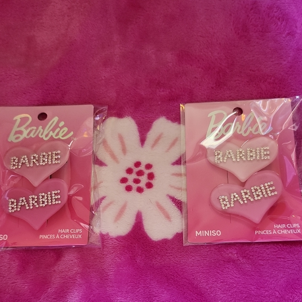 MINISO X BARBIE Pink Hair Clips, BNWT, Set Of 4 Together